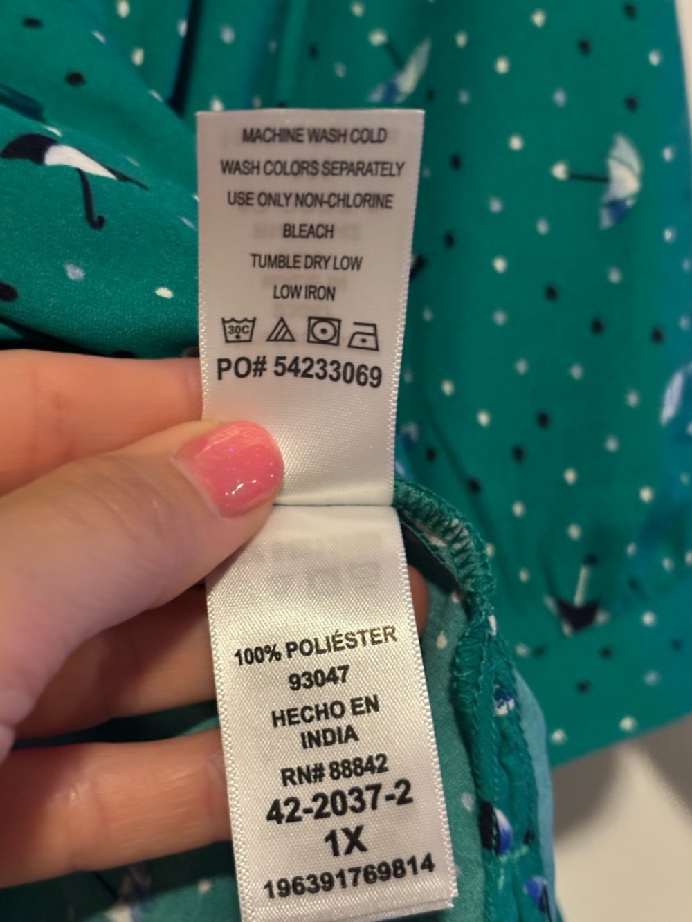 Catherines Teal Green Button-Front V-Neck Floral Dot Blouse - Picture 7 of 8